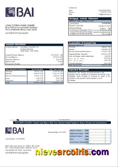 Cabo Verde BAI bank mortgage statement